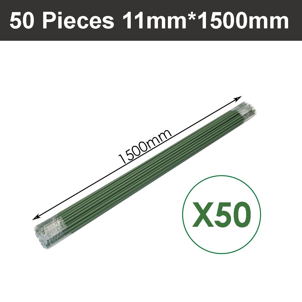 50pcs 1500mm x 11mm Green Garden Stakes PVC Coated Plant Supports Climbers - Image 2