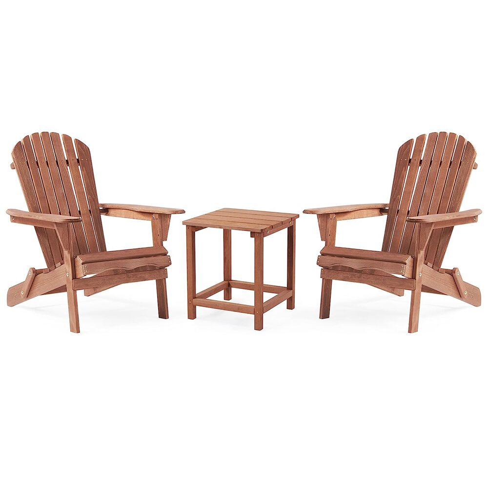 Adirondack Folding 2 x Chair 1 x Table Set - Brown