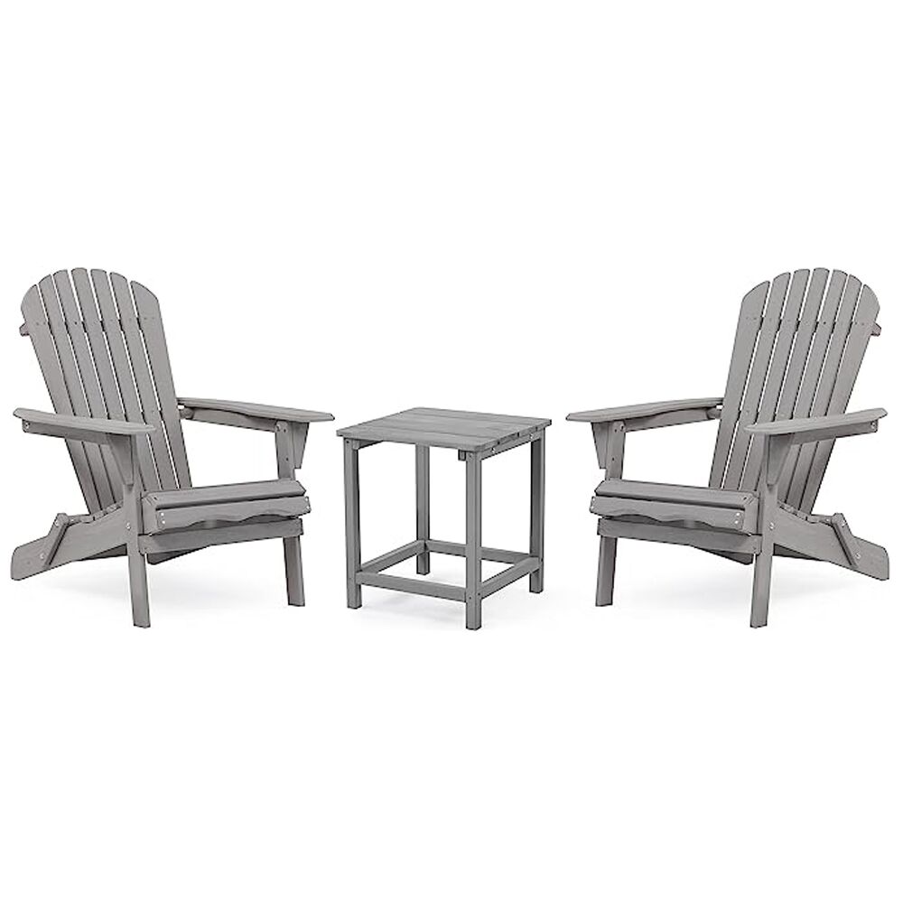 Adirondack Folding 2 x Chair 1 x Table Set - Grey