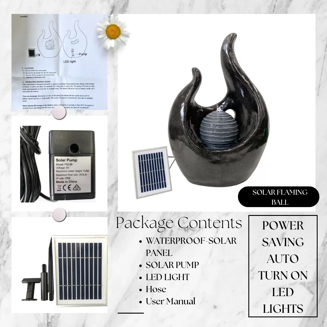 Solar Flaming Ball Water Feature Water Fountain L759B - Image 5