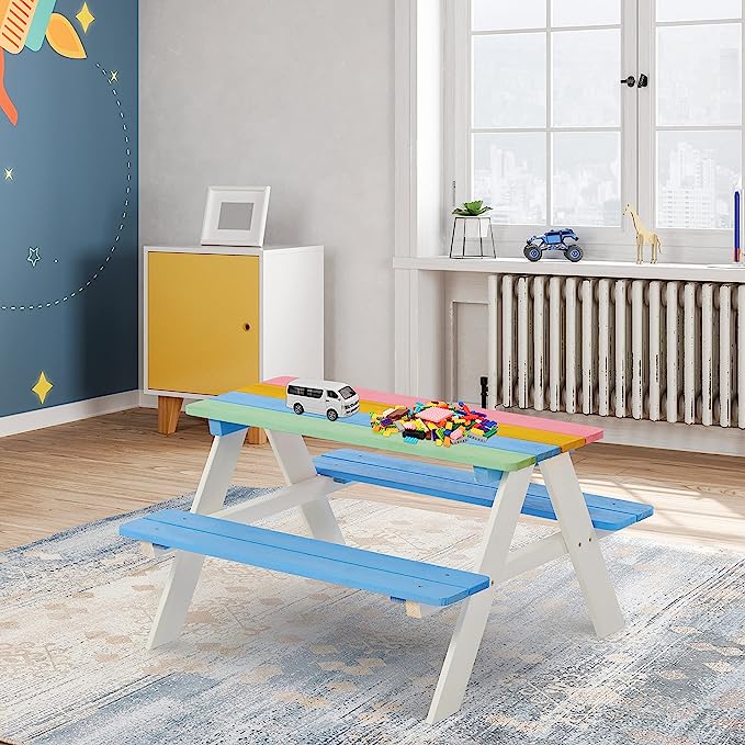 Wooden Kids' Picnic Table - Multicoloured - Image 4