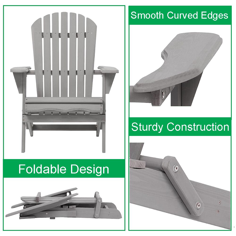 Adirondack Folding Chair Table Set - Grey - Image 7