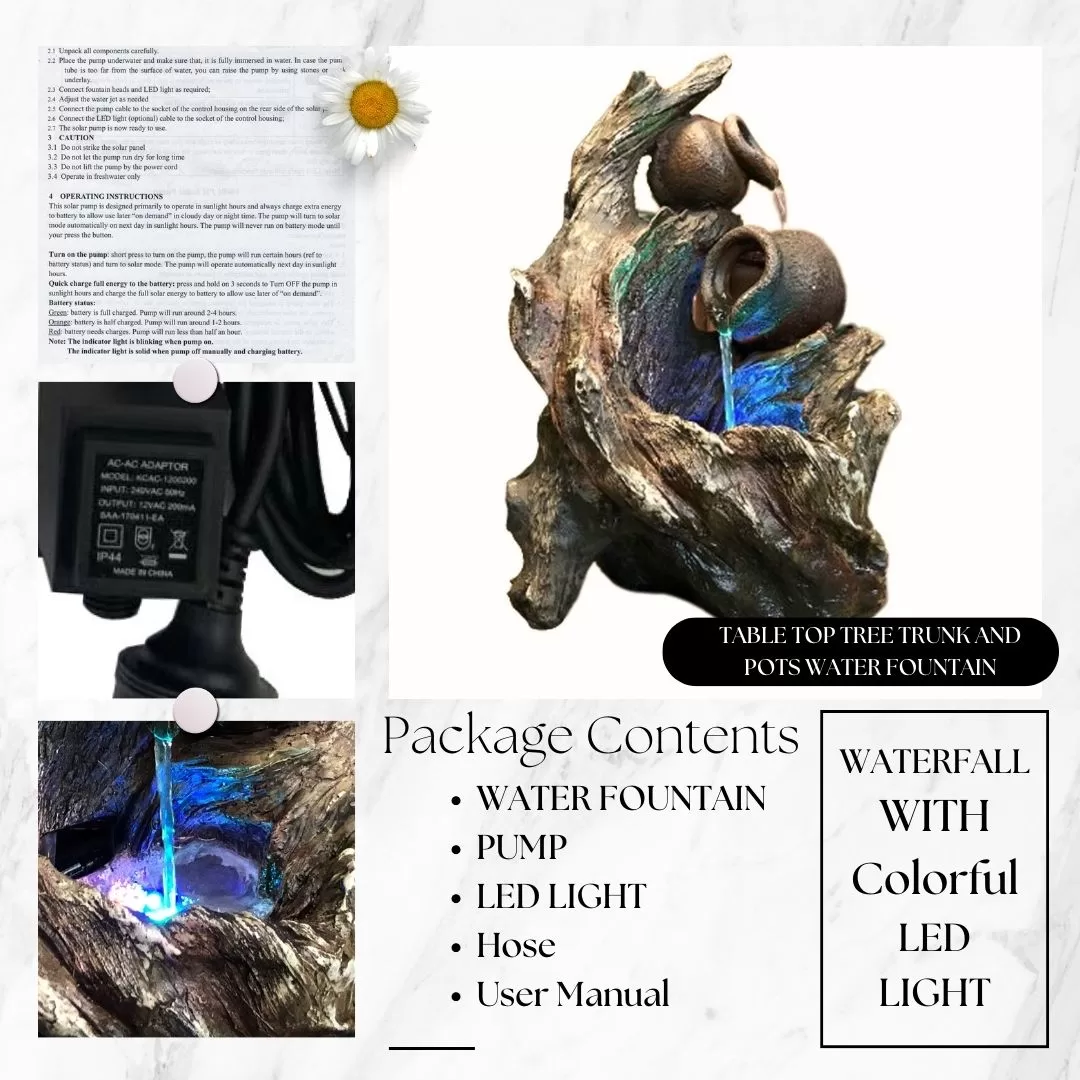 Table Top Tree Trunk and Pots Water Feature Water Fountain DW11131 - Image 5