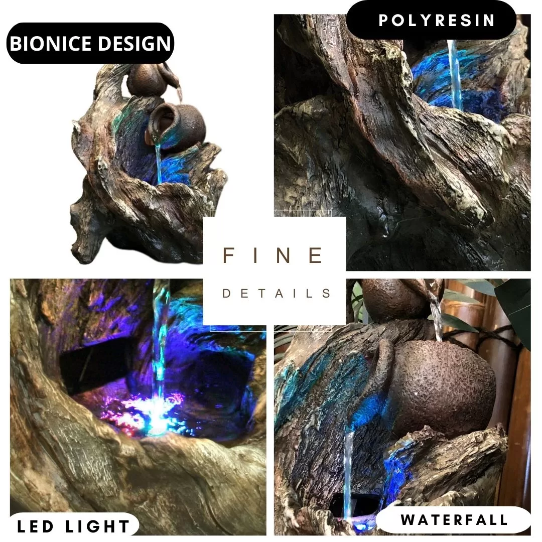 Table Top Tree Trunk and Pots Water Feature Water Fountain DW11131 - Image 4