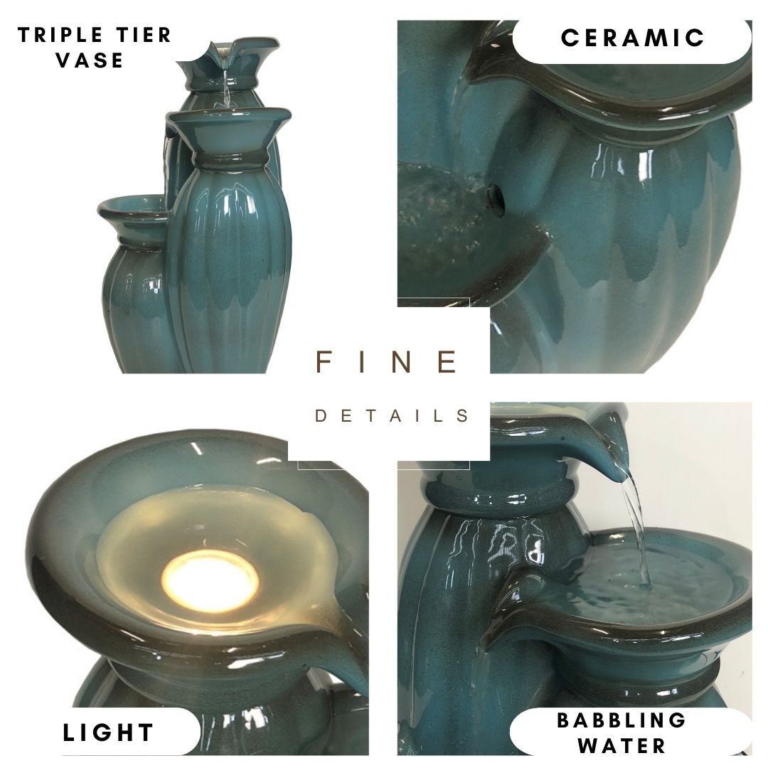 Triple Ceramic Vase Water Fountain Water Feature MZ12577BC - Image 8