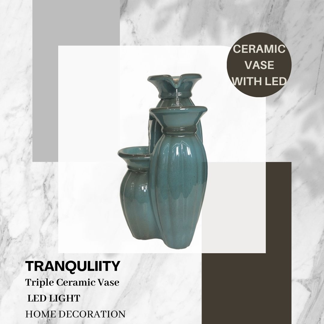 Triple Ceramic Vase Water Fountain Water Feature MZ12577BC - Image 4