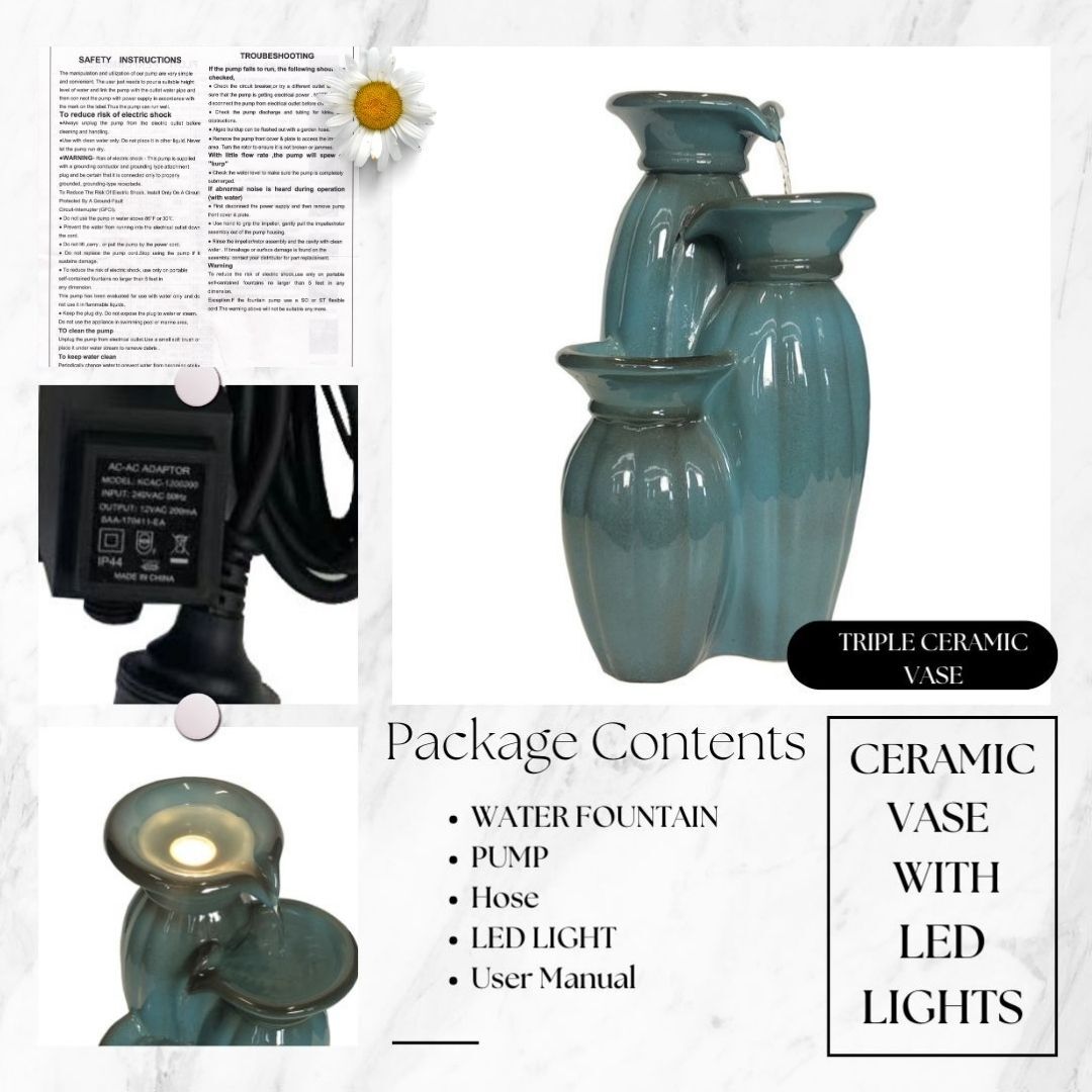 Triple Ceramic Vase Water Fountain Water Feature MZ12577BC - Image 5