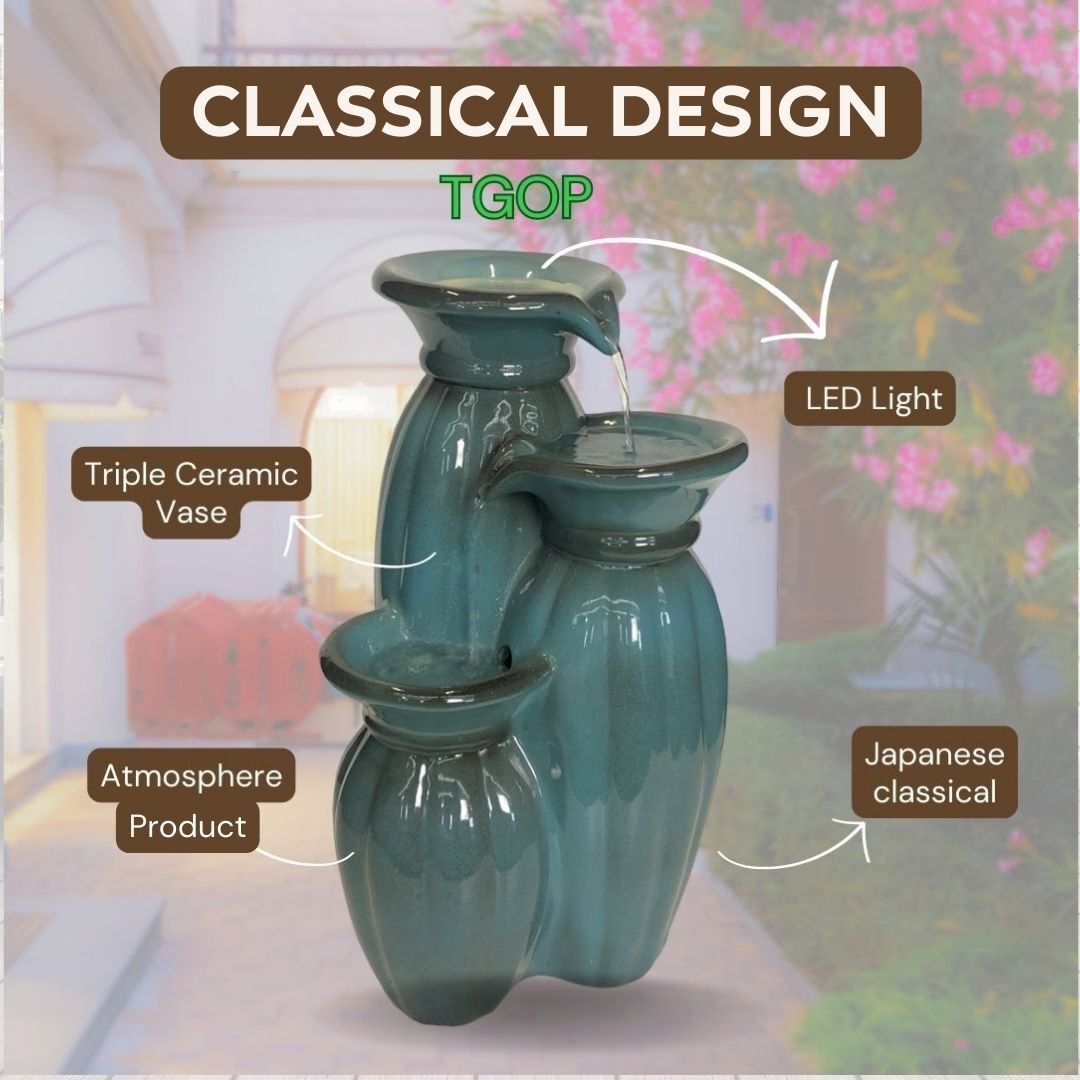 Triple Ceramic Vase Water Fountain Water Feature MZ12577BC - Image 6
