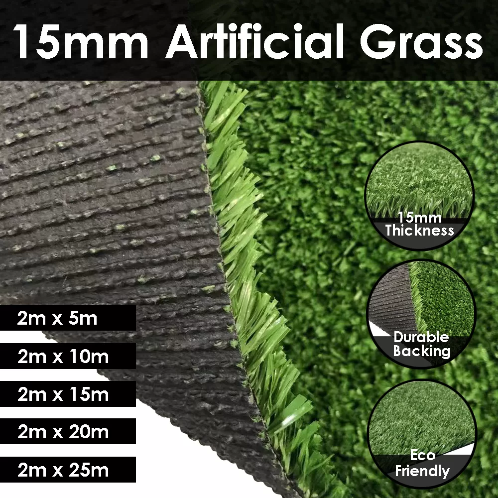 Budget -15mm Single Tone Artificial Grass Synthetic Turf Lawn Carpet - Image 2