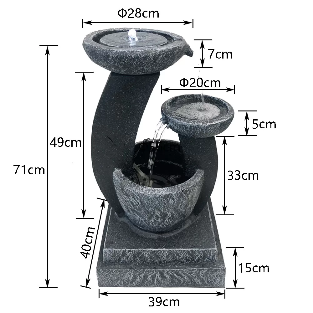 3 Tier Bowls Solar Water Feature Water Fountain in Grey F913B2 - Image 9
