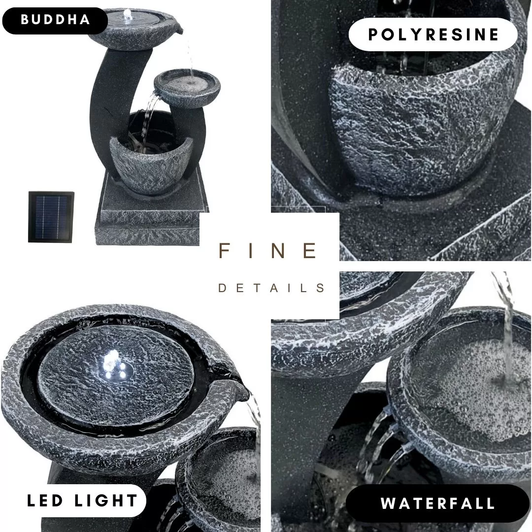 3 Tier Bowls Solar Water Feature Water Fountain in Grey F913B2 - Image 3