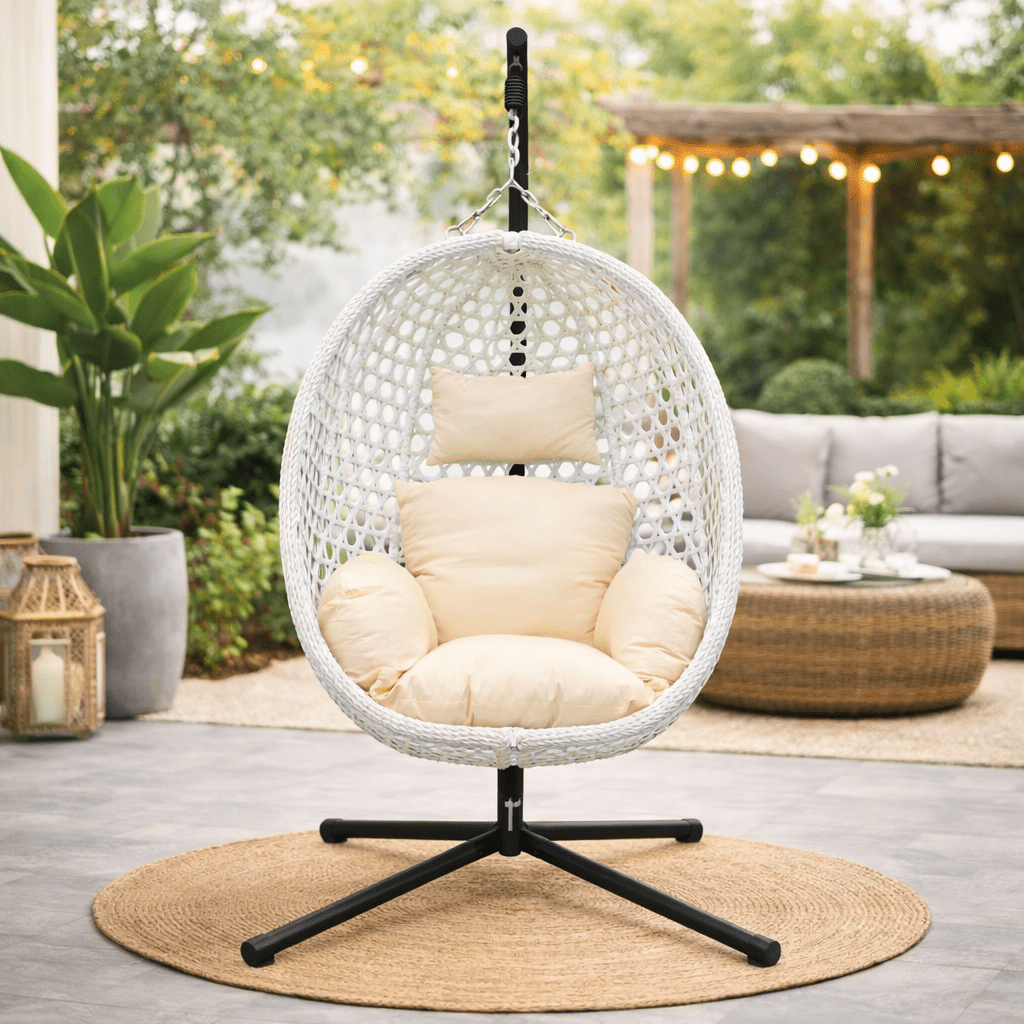 6407 White Foldable Nest Egg Chair with Cushion