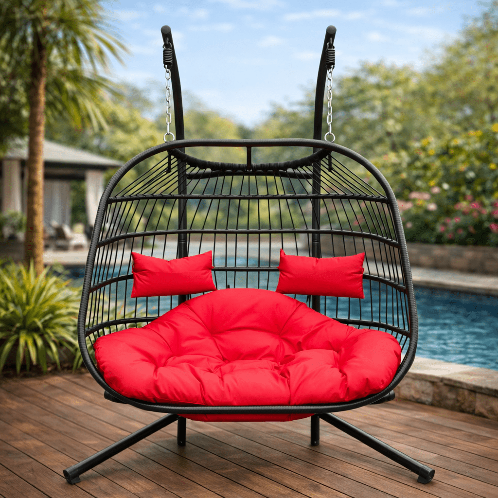 6409 Double Black Foldable Nest Egg Chair with Cushion