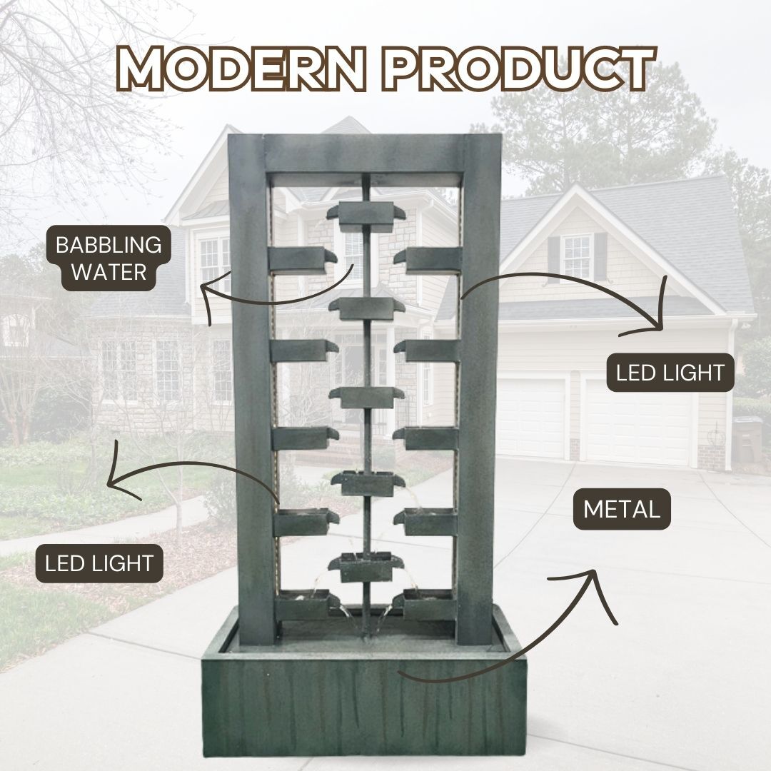 LED Modern Cascade Grey Water Feature Water Fountain MCLST385 - Image 3