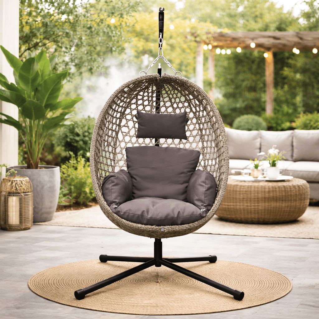 6407 Grey Foldable Nest Egg Chair with Cushion