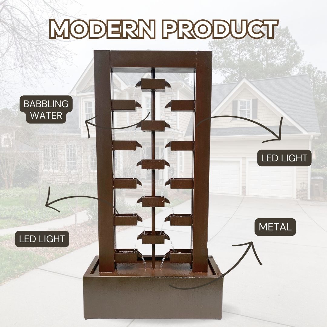 LED Modern Cascade Rusty Water Feature Water Fountain MCLST385 - Image 3