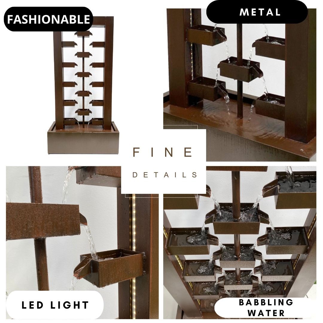 LED Modern Cascade Rusty Water Feature Water Fountain MCLST385 - Image 4
