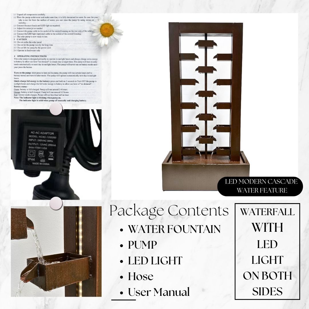 LED Modern Cascade Rusty Water Feature Water Fountain MCLST385 - Image 5
