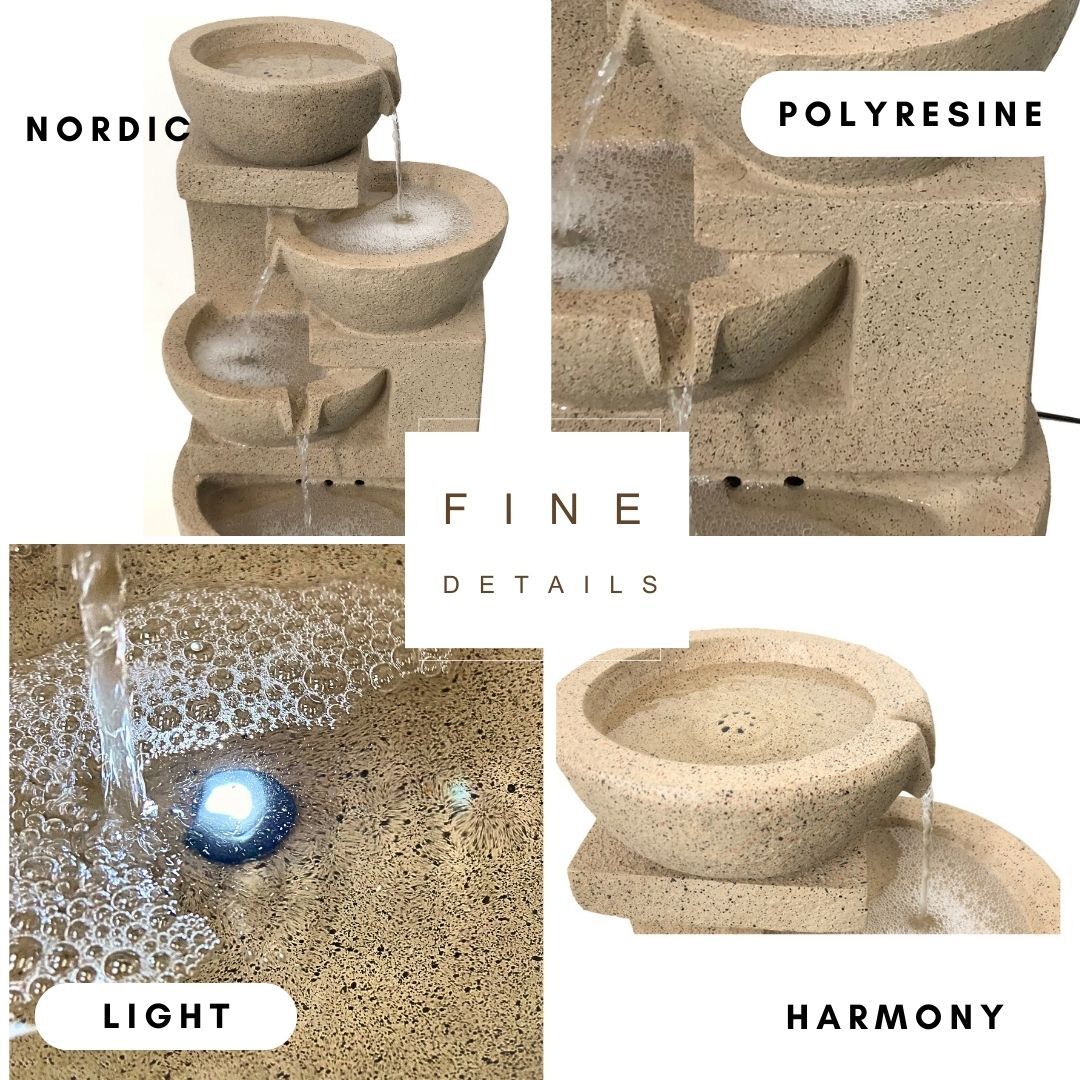 4 Tier Cascading Bowls Solar Water Feature Water Fountain in Brown F996A1 - Image 3