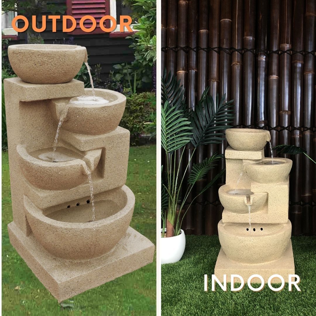 4 Tier Cascading Bowls Solar Water Feature Water Fountain in Brown F996A1 - Image 2