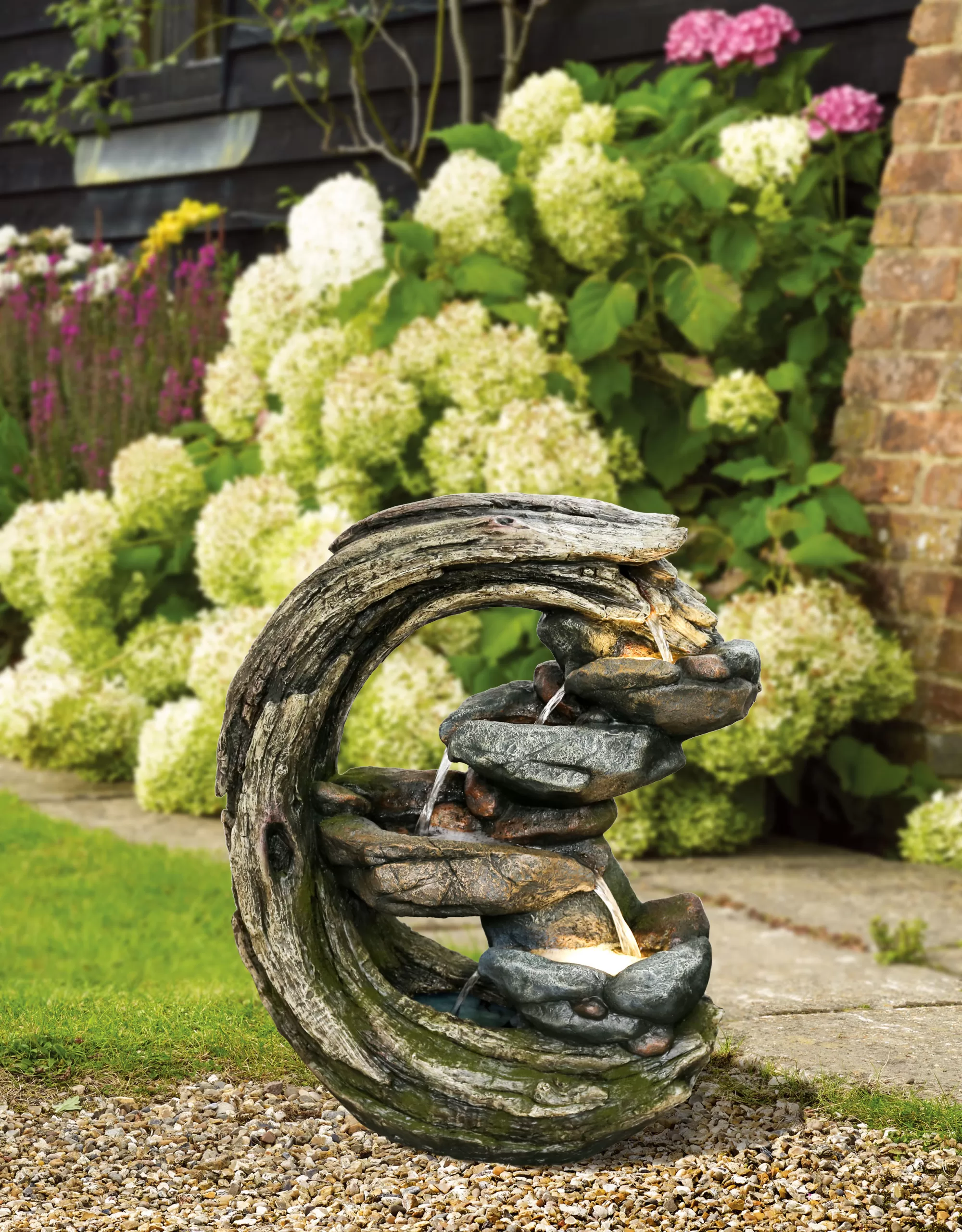 Moon Shape Log with Cascade Water Fountain Feature DW196027 - Image 7