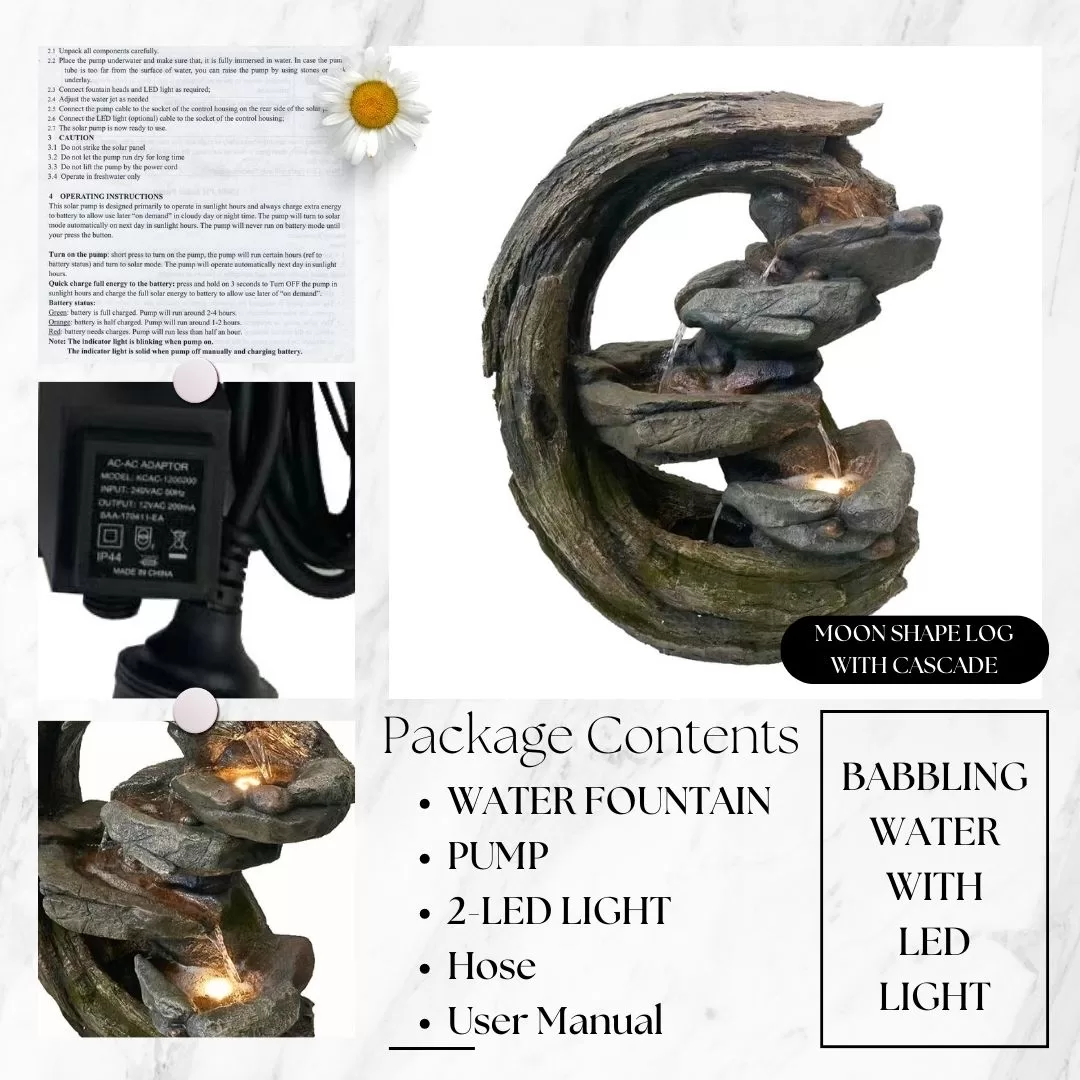Moon Shape Log with Cascade Water Fountain Feature DW196027 - Image 5