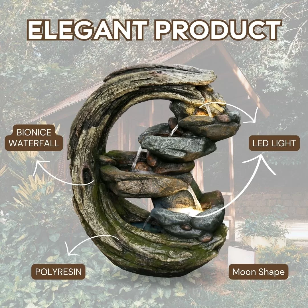 Moon Shape Log with Cascade Water Fountain Feature DW196027 - Image 2