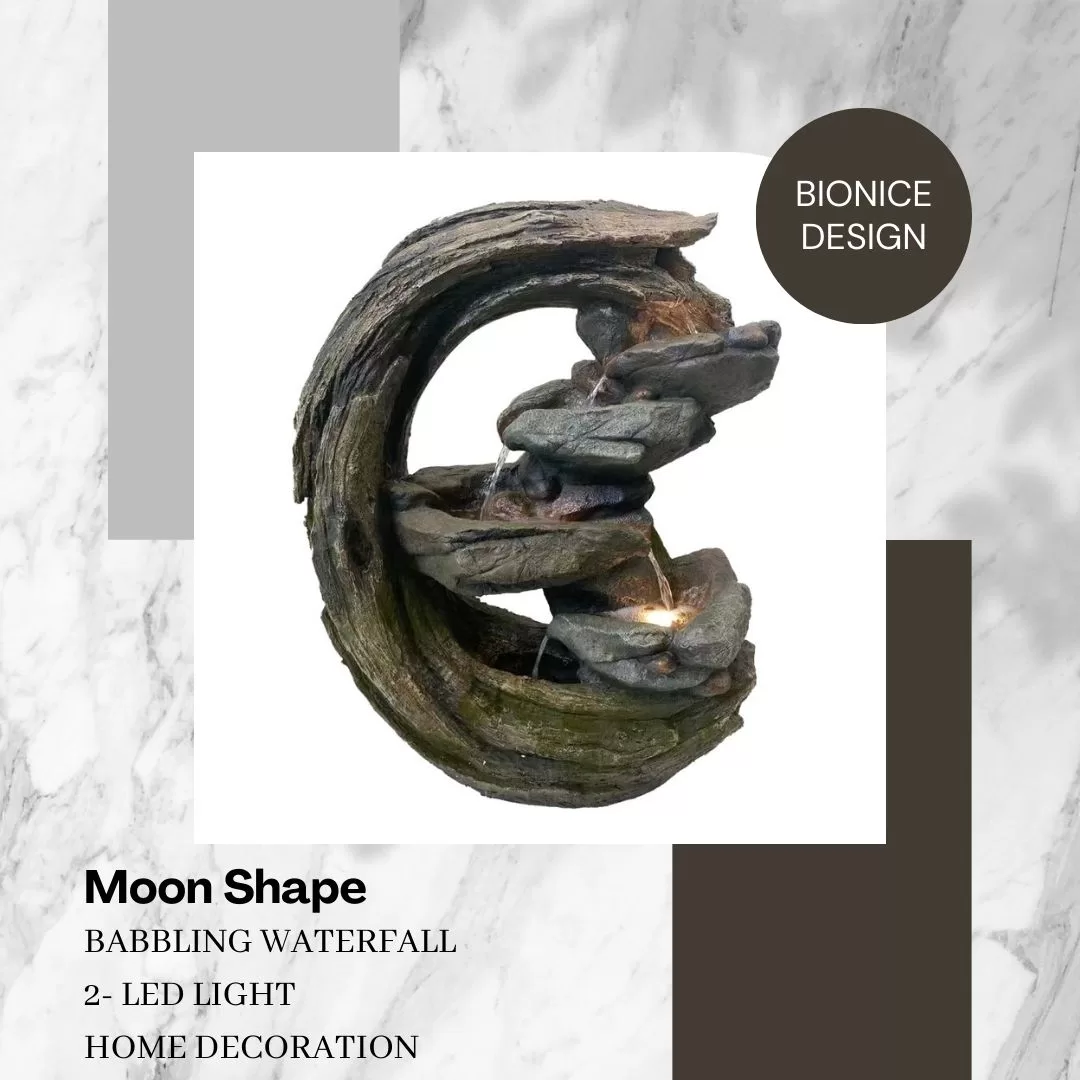 Moon Shape Log with Cascade Water Fountain Feature DW196027 - Image 3