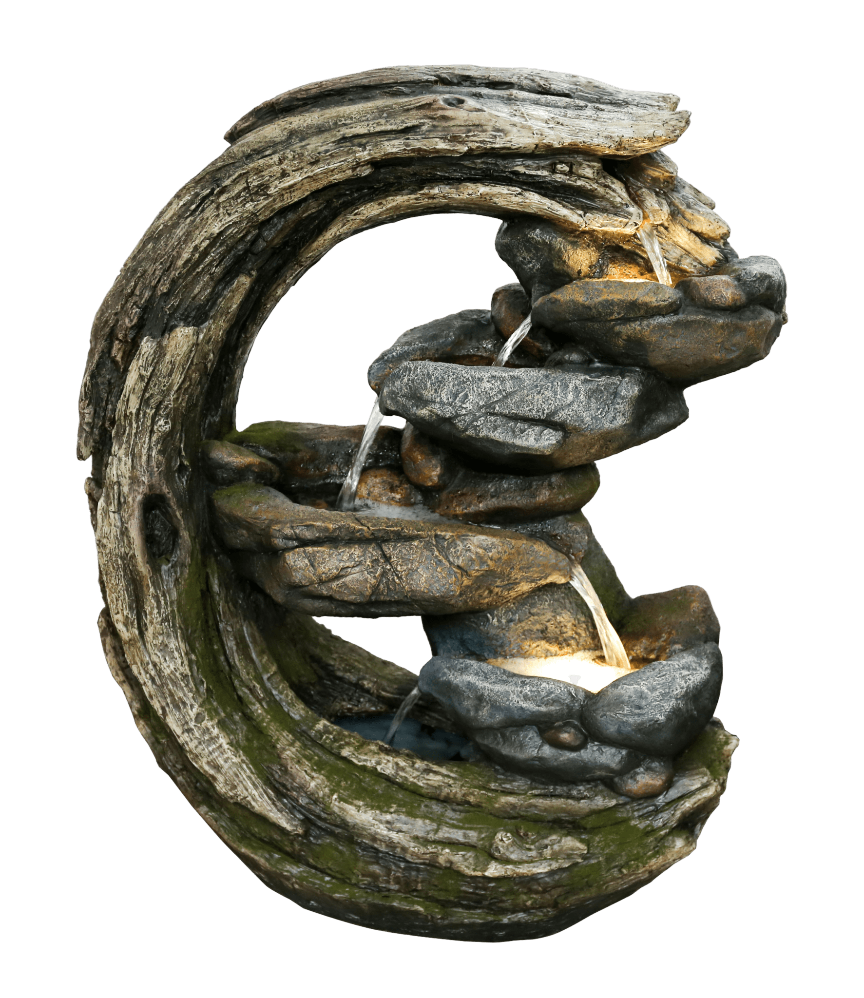 Moon Shape Log with Cascade Water Fountain Feature DW196027 - Image 8