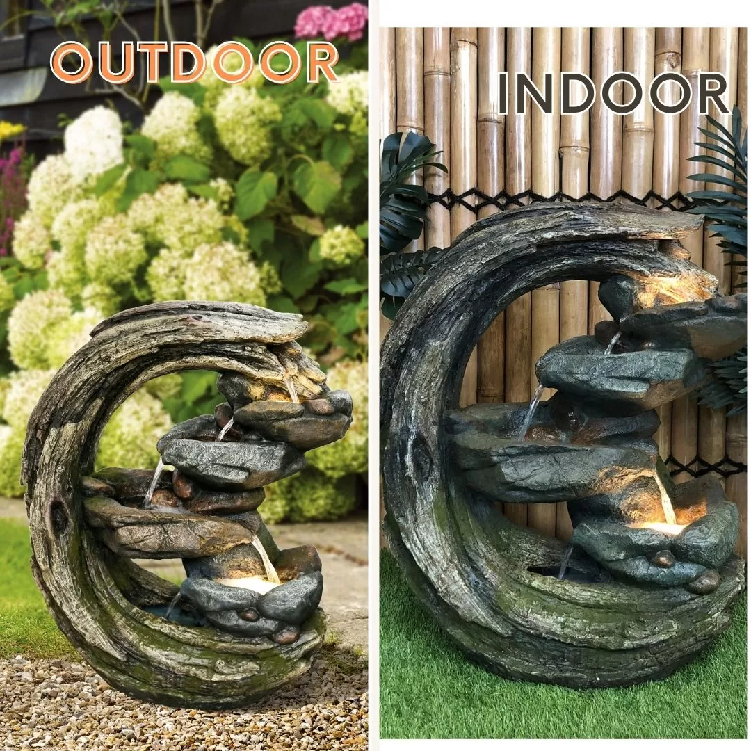Moon Shape Log with Cascade Water Fountain Feature DW196027 - Image 6
