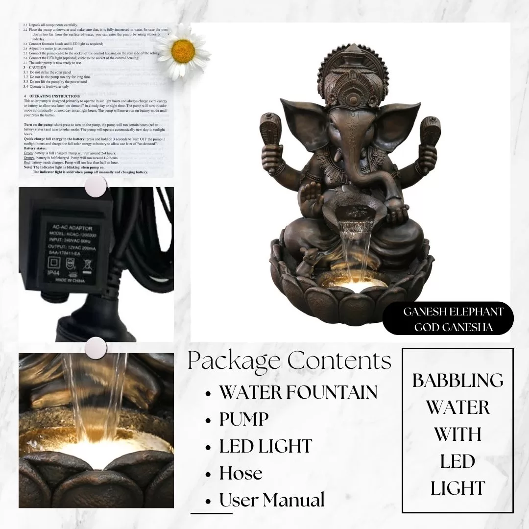 Ganesh Elephant God Ganesha Water Fountain Feature DW196042 - Image 5