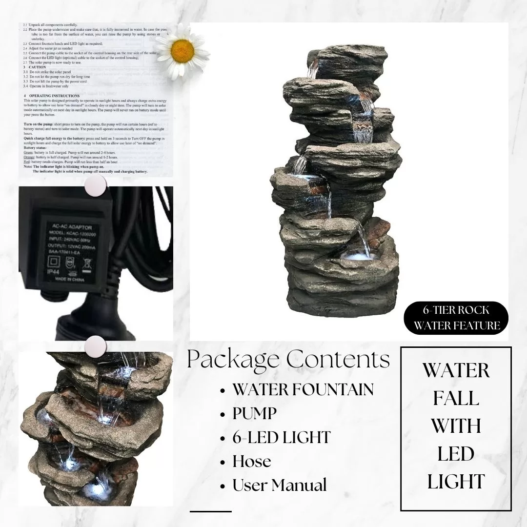 6-Tier Rock Water Feature Water Fountain DW46038 - Image 5