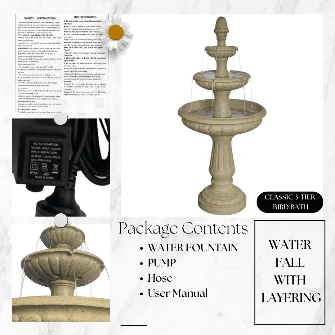 Classic 3-Tier Bird Bath Water Fountain Water Feature MZ13017GA - Image 8