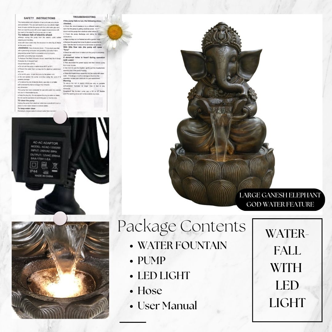 Large Ganesh Elephant God Water Feature Fountain DW208095 - Image 9