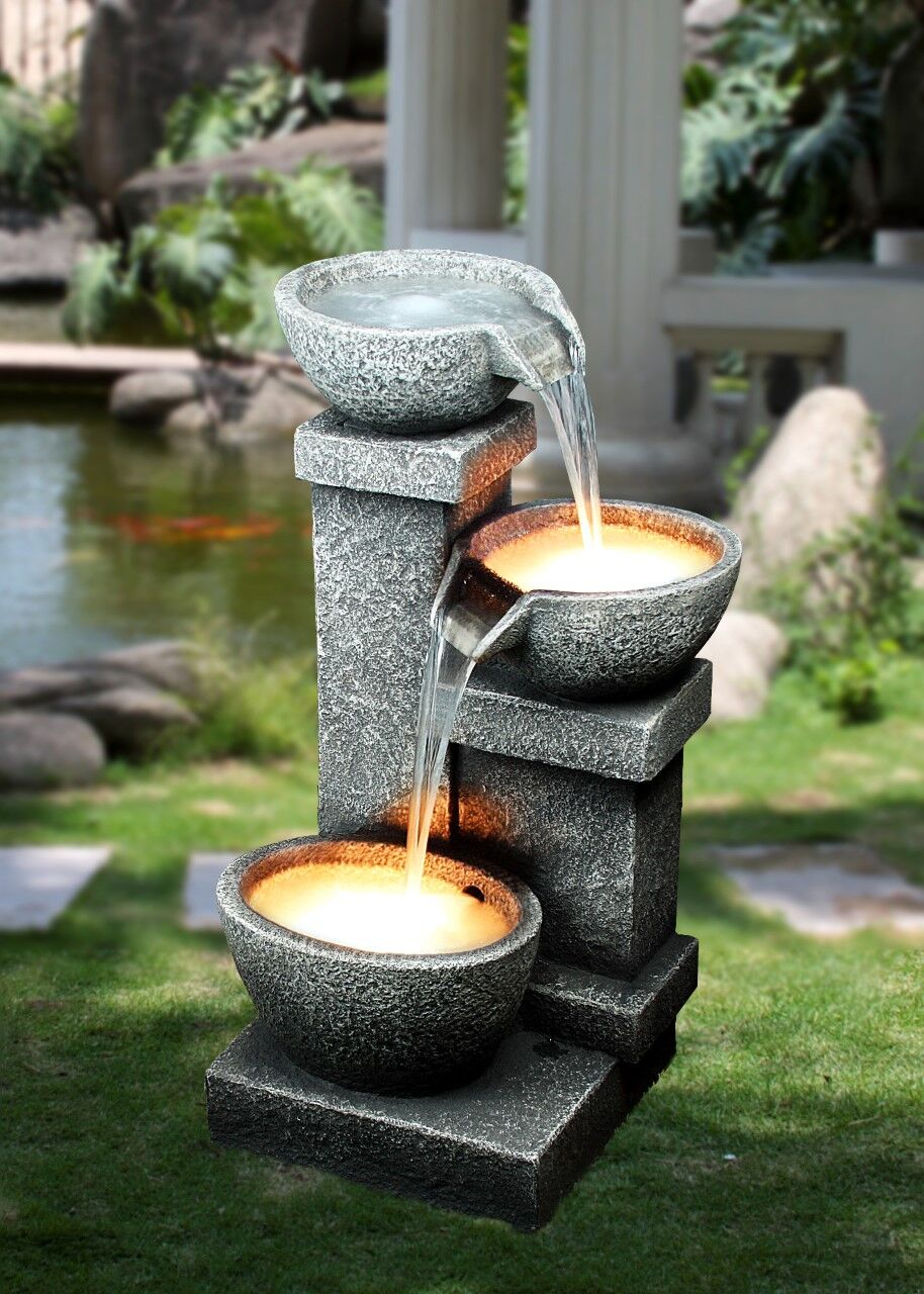 Cascading Three Bowl Water Fountain Water Feature DW96025 - Image 2
