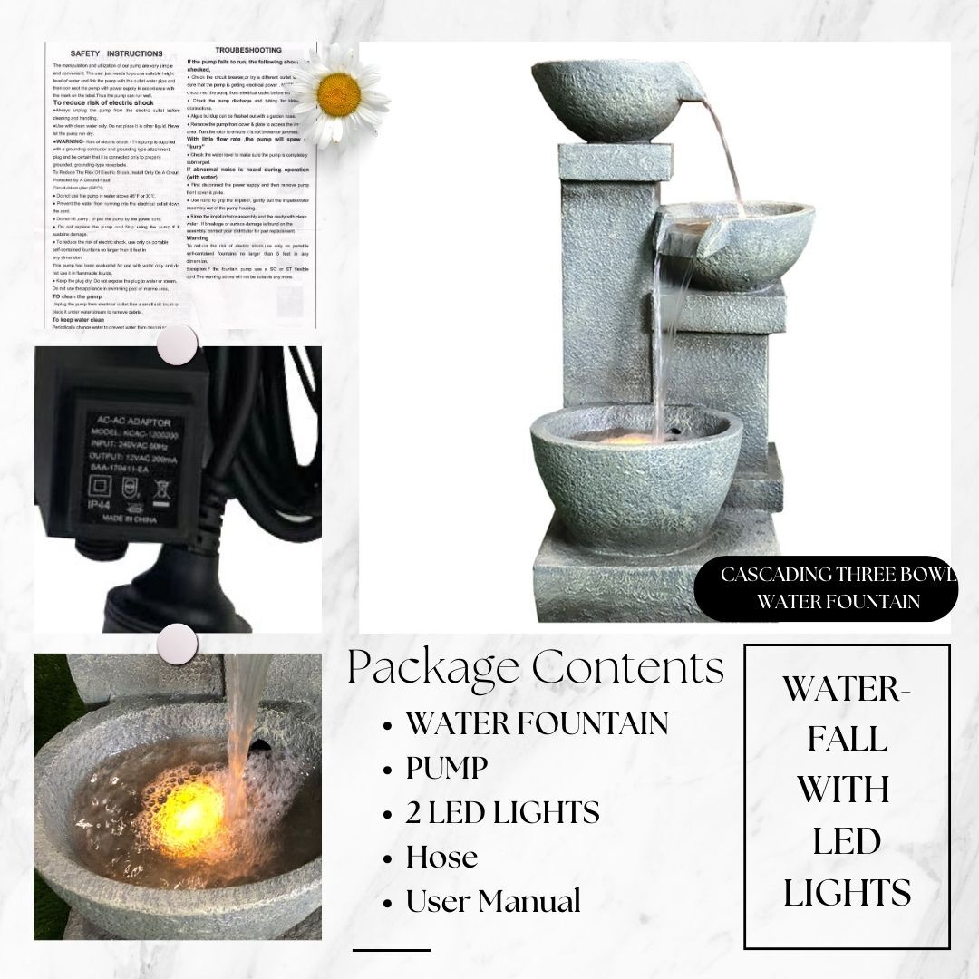 Cascading Three Bowl Water Fountain Water Feature DW96025 - Image 4