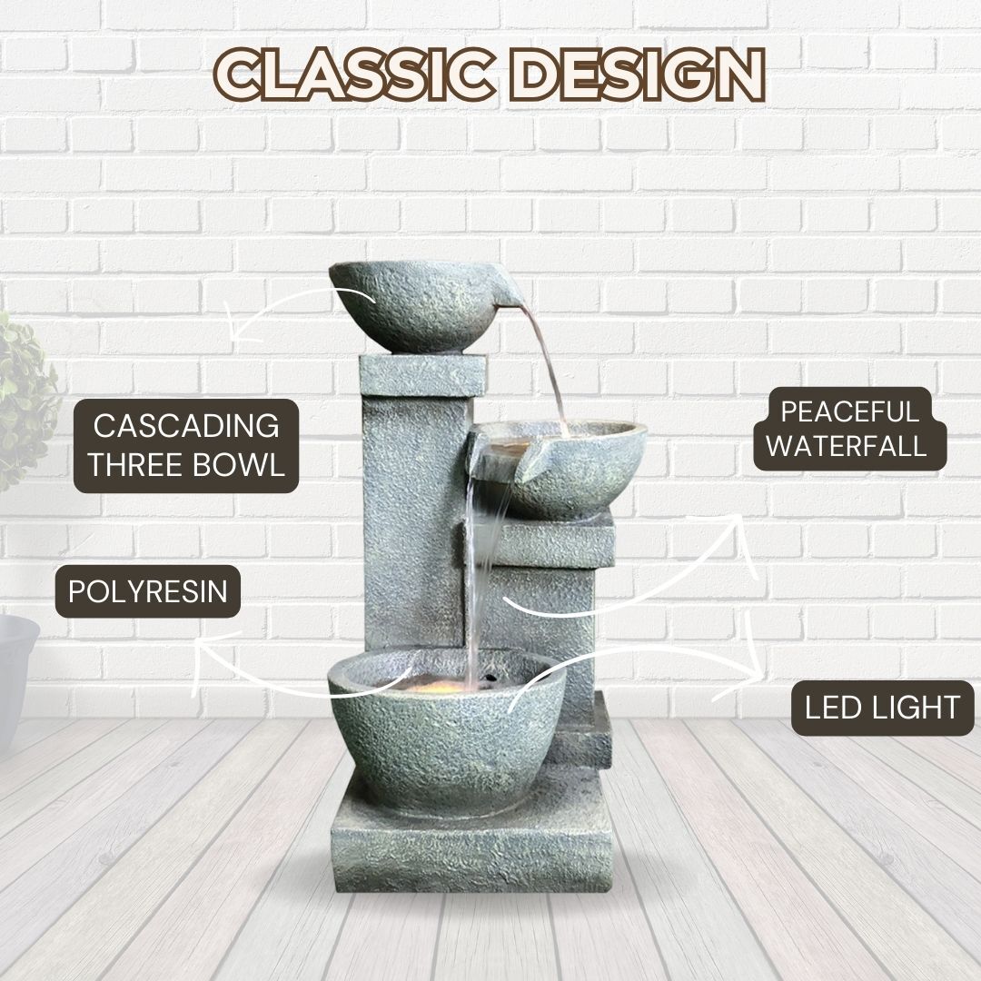 Cascading Three Bowl Water Fountain Water Feature DW96025 - Image 7